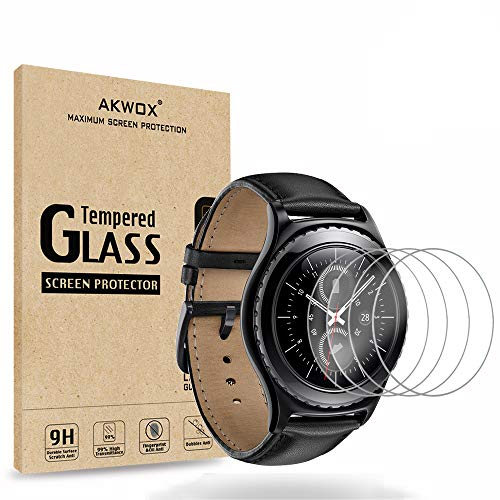 [4 Unidades] Protector de Pantalla para Gear S2 (1.2 Inch)/Gear Sport, Akwox [9H Dureza] Cristal Vidrio Templado para Samsung Gear S2 Classic/Gear Sport Smart Watch Cristal Templado