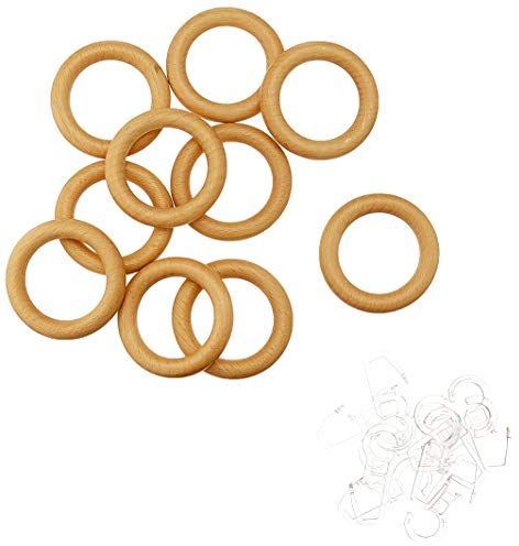 Gardinia 33137 Gardinenringe mit Faltenlegehaken, Holz buche für Ø 25 mm, 10er Pack, 10