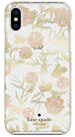 Kate Spade Floral iPhone X/XS Case - Slim, Bumper Protection, Blossom Pink/Gold with Gems