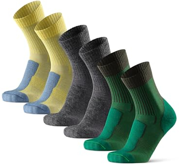 DANISH ENDURANCE Walking Socks Merino Wool Lightweight, Anti Blister Hiking Socks, for Men & Women, 3 Pack, Multicolour: Grey, Green, Yellow, 3-5