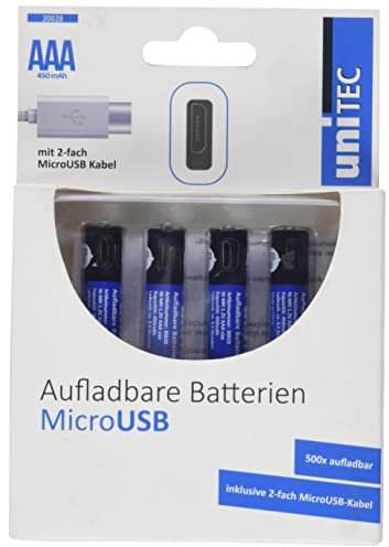 Batterie Rechargeable par Micro USB, 4 Piles AAA avec câble de Charge 2 Ports USB.