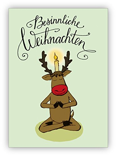 5 Stück Weihnachts Klappkarten: Lustige Yoga Weihnachtskarte mit Yogi Hirsch und Kerze: Besinnliche Weihnachten