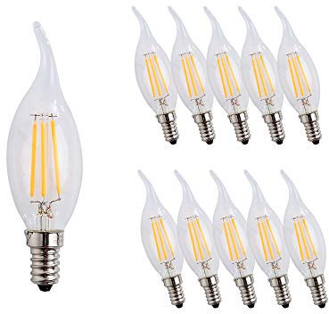 ENGEYA 4W E14 Kerze Flamme,LED Birne Leuchtmittel, klares Filament Lampe, 4 W (entspricht 40-W-Glühbirne),Warmweiß 2700K, 400 Lumen, Nicht Dimmbar,10er Pack