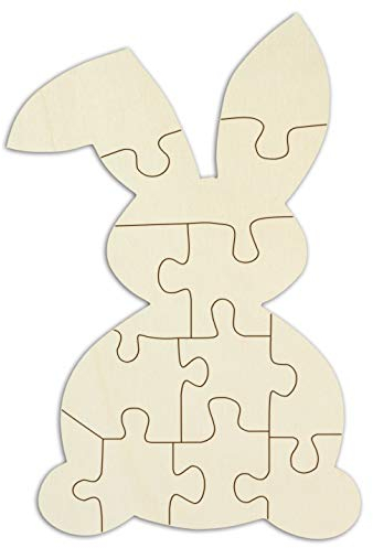 Holzpuzzle „Hase“ zum selbst gestalten und bemalen - 12 Teile, 42 x 29 cm - personalisierbares Puzzle aus Schichtholz in Hasenform