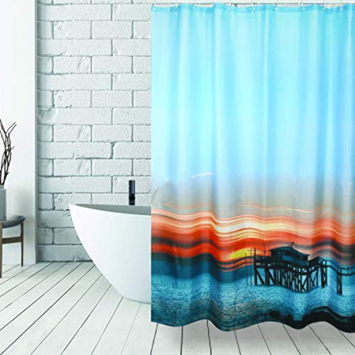 MSV Anti-Schimmel Duschvorhang - Anti-Bakteriell, waschbar, wasserdicht, mit 12 Duschvorhangringen - Polyester, „Sunset“ 180x200cm
