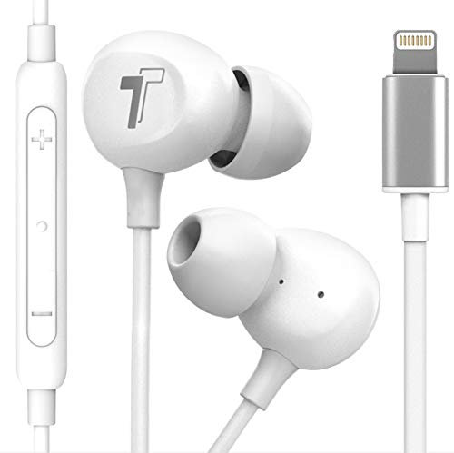 Thore V60 - Auriculares in-Ear para iPhone 11/Pro MAX (Certificado Apple MFi) con Cable Lightning con micrófono (para iPhone 7/8 Plus, X, XS MAX, XR), Color Blanco