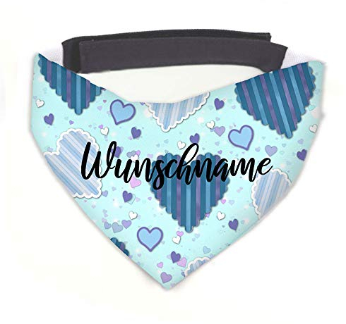 Hundehalstuch Sweety blau personalisiert inklusive Wunschname mit 12 cm Klettverschluss für kleine, mittlere und große Hunde, Hunde-Halstuch / Dreieckstuch (M = Halsumfang 38-45 cm)