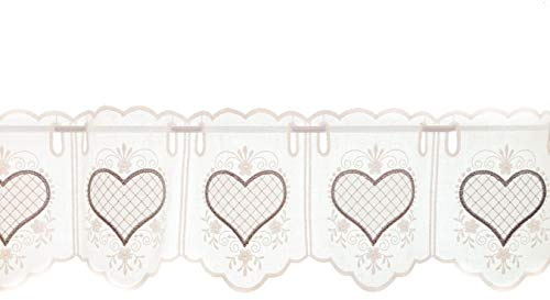 Zauberhafte Scheibengardine il Landhausstil Herzen- höhe 20 cm Farbe rohweiss/grau - ideal für kleine Fenster (20x48 cm)
