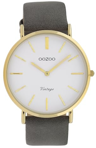 Oozoo Vintage Damenuhr mit Lederband Flach 40 MM Weiß/Grau C20079