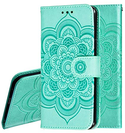 IMEIKONST Case für LG K41S Mandala Hülle Embossed Premium Leder Flip Brieftasche Kartenfächern Holder Magnetic Ständer Schutzhülle Handyhülle für LG K51S Mandala Green LD