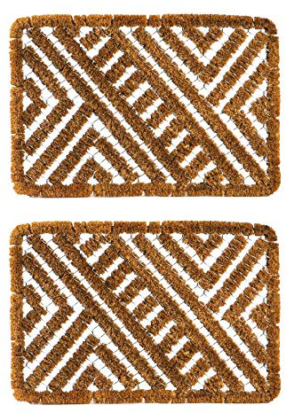 Nicola Spring Coir Scraper Door Mats - 60 x 40cm - Natural - Pack of 2 - Decorative Indoor Front Door Floor Mat Entry Dirt Trapper Rug Outdoor Boot Scraper Non Slip Backing Doormat