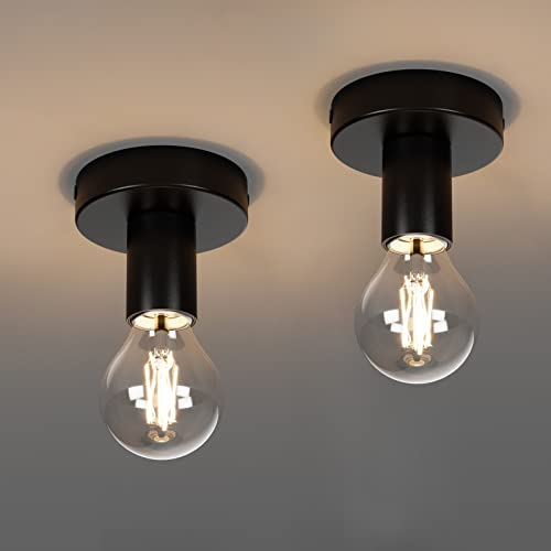 Klighten 2 Stück Vintage Deckenleuchte 1 flammig, Retro Industrial Deckenspot E27 Max 40W, Schwarz Metall Innen Deckenlampe für Küche Treppe Flur, ohne Leuchtmittel