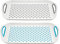 Set of 2 Anti-Slip Rectangular Serving Tray Non-Slip Top & Bottom Plastic Dinner/Drinks Trays with High Grip Silicone Rubber Surface with Grip Handles Blue, Grey & White (Blue & Grey)