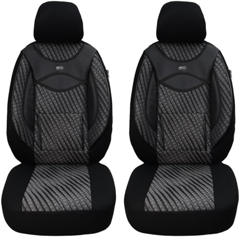 BREMER SITZBEZÜGE Maß Auto Schonbezüge kompatibel mit VW T6 T6.1 Multivan Fahrer & Beifahrer Set ab 2015-2021 / Auto Sitzbezüge Schonbezug Set Autositzbezüge 2er Pack in Schwarz/Grau Muster (115)