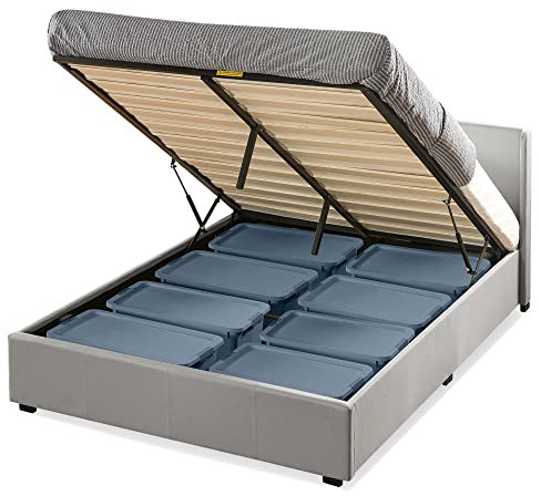 Zinus Maddon Super King Bed frame - Bed 180x200 cm - 31 cm Height with Underbed storage - Ottoman Gas Lift Upholstered Bed frame with Storage - Light Grey