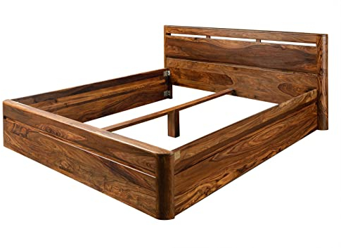 MASSIVMOEBEL24.DE Bett Sheesham 200x200 Dunkelbraun gewachst Toronto #258, Farbe:Dunkelbraun gewachst