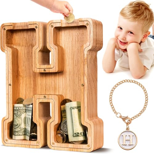 summidate Spardose Kinder Holz, Personalisierte Buchstabe Sparschwein H | Spardose Holzbuchstaben für Mädchen Jungen Initiale, Sparschwein Geschenk zum Geburtstag, Weihnachten und Kinderzimmer Deko