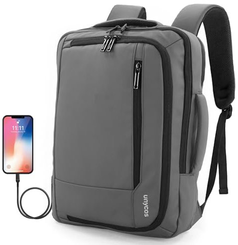 unycos - Mochila 20L para Portátiles y Netbooks de hasta 15,6 Pulgadas, Impermeable, Puerto de Carga USB, Mochila de Hombre y Mujer Ergonómica para Trabajo, Viajes, Colegio y Uso Diario (Gris)
