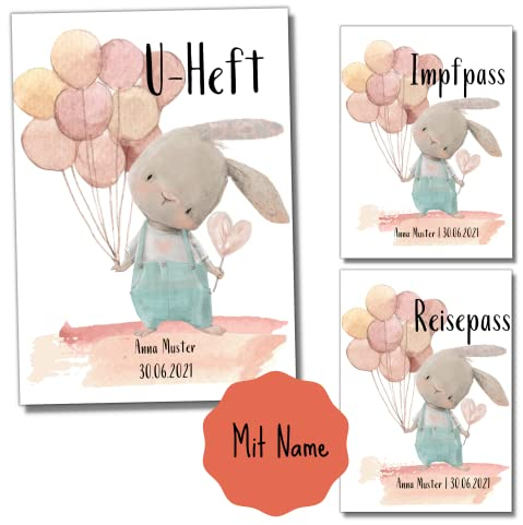 My-Little 3-fach Set | Reisepass + U-Heft + Impfpass Hüllen (Hase beige, Mit Personalisierung)