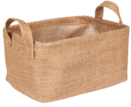 WENKO Aufbewahrungskorb Juna M, dekorativer Korb zur übersichtlichen Aufbewahrung von Accessoires wie z. B. Kleidung mit zwei praktischen Griffen, Außenmaterial 100% Jute, 24 x 17 x 17 cm, Braun
