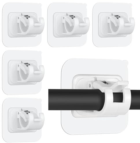 Ysimple 6 Pcs Self Adhesive Curtain Rod Bracket, Towel Rod Drapery Hook Holder, Curtain Pole Wall Brackets Fixing Rod Holder for Kitchen Bathroom, Fixing Rod Holder for Home Bathroom Kitchen(White)