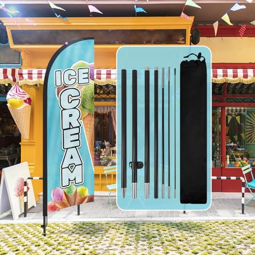 QSUM Ice Cream Plume Drapeau, 8FT Ice Cream Drapeau Publicitaire avec Kit Poteau, Piquet de Sol, Crème Glacée Signs Publicitaire Exterieur Adapté Pour publicité en magasin et Extérieur