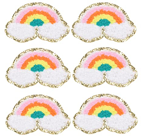 6 Stück Regenbogen Patch Aufnäher Applikation Zum Aufbügeln Bügelbild, Aufnäher Zum Aufbügeln, Niedliche Chenille-Stickerei-Aufnäher, Stickbilder Für Kinder Für Kleidung Rucksäcke Jacken Jeans Patches