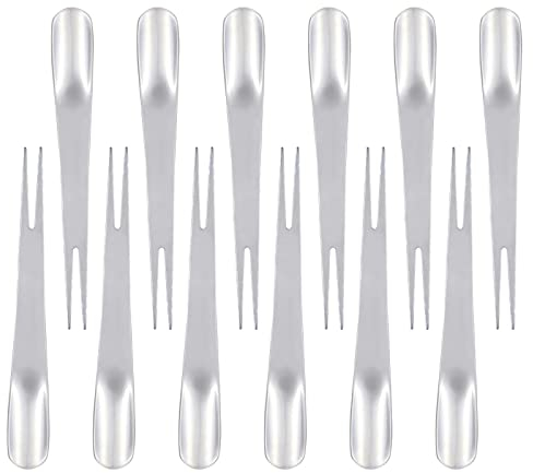 Juego de 12 cucharas y tenedores de postre 2 en 1, de acero inoxidable, para alimentos reutilizables, tenedores de ensalada y cucharaditas, tenedores de aperitivo para degustación de cócteles