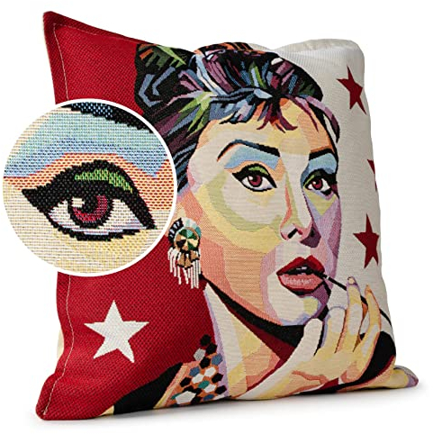 Kissenbezug Dekokissen Kissen Sofakissen Kissenbezüge Kissenhülle Gobelin Motiv Audrey Hepburn 45x45cm ohne Füllung