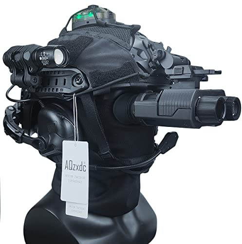 AQ zxdc Fast Tactical Helm, mit Rauschunterdrückungs Headset & NVG & Helm Abdeckung & Gesichtsvisier & Schutzbrille & Taschenlampe & Blinklicht, für Jagd-CS-Spiele,Bk f
