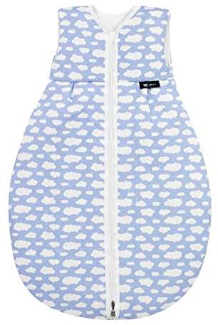 Dein Kinderland Alvi Kugel-Schlafsack Baby Mäxchen Thermo ohne Arm im SET mit Alvi Dreiecks-Halstuch | Winterschlafsack | Baby-Schlafsack | atmungsaktiv (wolke blau, 70cm)