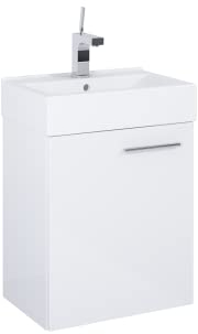 VBChome Badmöbel Set 45 cm Weiß – Waschbecken mit Hängeschrank, Badezimmerschrank mit Waschbeckenunterschrank, Moderner Waschtisch 1-türig, Soft-Close, Platzsparend, Elegant für kleines Badezimmer