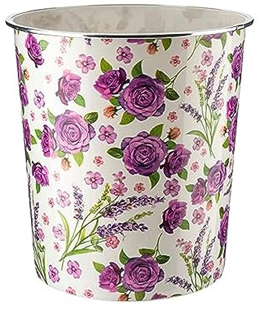 Homeshopa Plastic Waste Paper Basket Bin, 7.7Litre Floral Retro Round Trash Can, Lightweight Recycling Rubbish Bin Kitchen, Bedroom, Bathroom, Open-Top Garbage Dustbin, Lavender