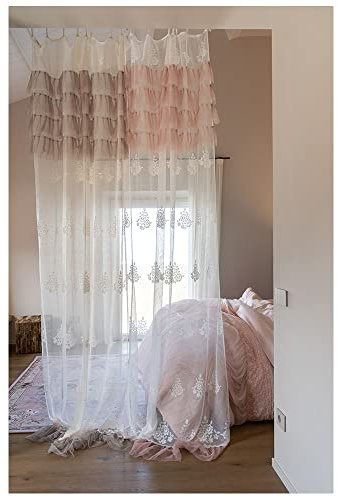 L'ATELIER 17 Tenda Camera da Letto in Pizzo e Tulle, Collezione Andromeda, Shabby Chic 140x290 cm 5 Varianti (1pz) Bianco/Rosa