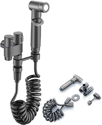 1-In-2-Out Dual Control Valve,Bathroom Faucet Double Handle Dual Control,Bathroom Faucet with Pull Out Sprayer,Bathroom Faucet,Easy to Assemble,1-In-2-Out Faucet for Toilet,Bidet and Bathroom (Gray)