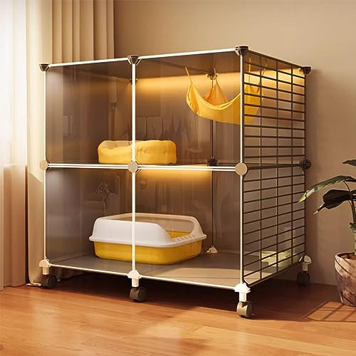 LENNOSIL Jaula para Gatos, Jaula Grande para Gatos, Perrera para Gatos, con Ruedas, 2 Puertas, Jaula para Gatos, Jaula Plegable para Interiores y Exteriores