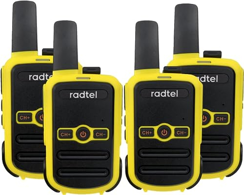 Radtel RT12 PMR 446 Walkie Talkie Recargable 16 Canales de Radio sin Licencia CTCSS DCS Walky Walky Radio con Carga USB para la construcción Restaurante Supermercado(4 Pack) (Amarillo)