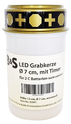 B & S Grablicht Kerze mit flackernden LED Licht und 6 Stunden Timer
