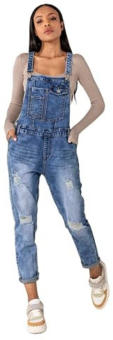 Nina Carter Salopette da donna, in denim, stile vintage, tuta estiva, Azzurro (S535), M