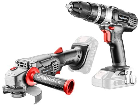 GRAPHITE Juego de herramientas eléctricas inalámbricas (varias opciones, sin batería, ideal para el trabajo en casa y en el taller (amoladora + taladro de percusión)