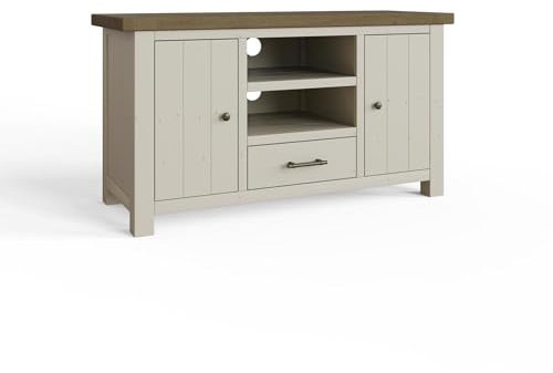 FWStyle Reclaimed Pine TV Entertainment Unit in a Rustic Farmhouse Driftwood and Truffle Finish.Ready Assembled.