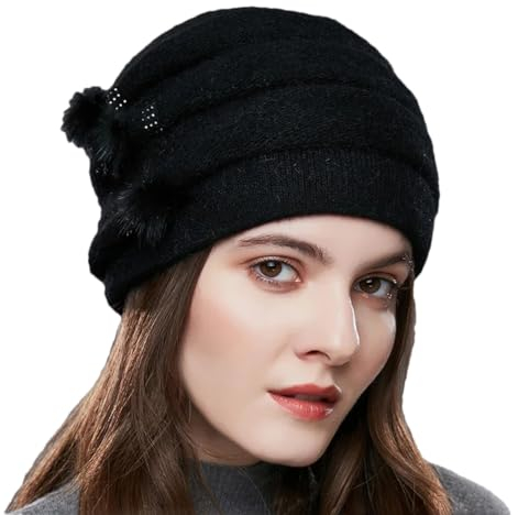 Frauen Winter Kaschmir Strickmützen Nerz Pompom Streifen Mädchen Motorhaube Warme Weibliche Outdoor Mützen, 01, Einheitsgröße