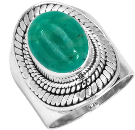 Jeweloporium Grüner russischer Amazonit-Silberring, Größe 68 (21,6), 925er Sterlingsilberring für Damen, echter ovaler Edelstein-Boho-Schmuck