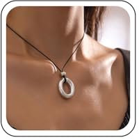 Wendalern Boho Round Circle Necklace Sliver Open Round Tube Pendant Necklace Black Wax Rope Cord Chain Necklace Dainty Ball Bead Charm Necklace Jewelry for Women and Girls