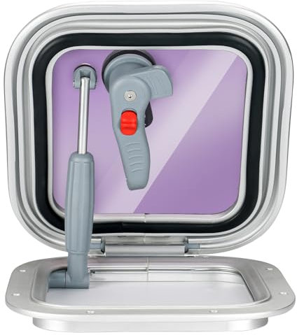 smartmarine Boat Porthole Window Anodized Aluminum Frame Square Portlight Boat Hatch Lids 10.8 inch with Handle