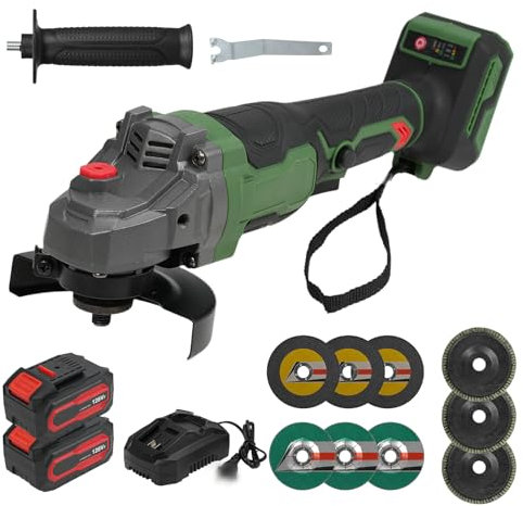 Weytoll Akku Winkelschleifer 100MM Winkelschleifer 20V mit 2 x 4,0 Ah Akkus und Schnellladegerät bürstenloser Motor 2600/8500/10000 U/min