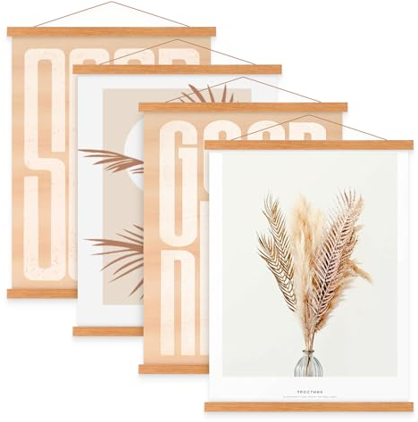 Benjia 4 Set Magnetisch Posterschiene, Magnet Magnetische A1 61x91.5 Posterrahmen Holz Posterleiste Posterhänger für drucken Kunstwerk (61cm, Teakholz, 4 Packungen)
