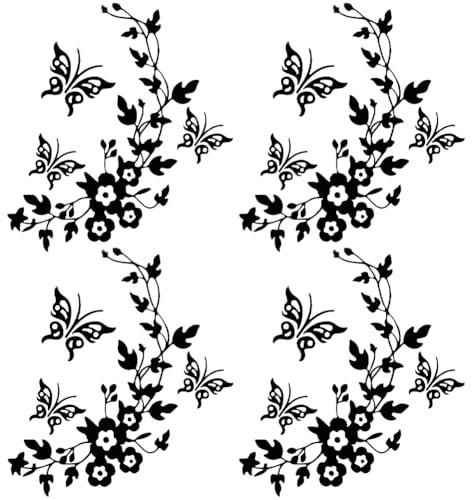 GORGECRAFT 6 Blatt Schmetterlings-Autoaufkleber-Set Schwarze Blumen Auto-Rückspiegel-Aufkleber Vinyl wasserdichte Aufkleber Frauen-Autoaufkleber Für Auto LKW SUV Wandkunst Laptop