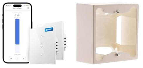 Meross Interrupteur Volet Roulant Connecté (FIL NEUTRE REQUIS), Interrupteur de Rideau & Cadre saillie 80 x 80 x 40 entraxe 60 mm blanc - Zenitech