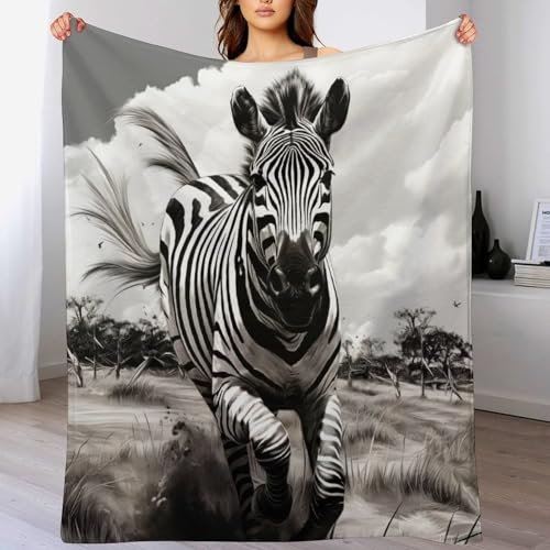Zebra Wolldecke Wohndecke Warm & Kuschelig Waschbar, Überwurf Ideal Für Draußen, Camping, Couch, Bett, Reisen – Superweiche Wolldecke（130×180cm）